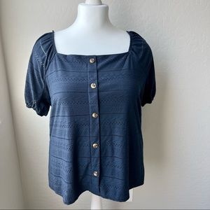 Lane Bryant Blouse Plus Size 22/24 Navy Blue Lined Short Sleeves Top New